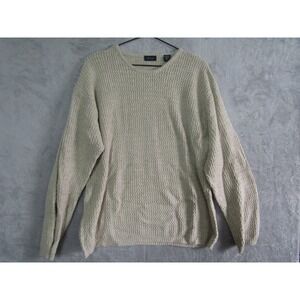 IZOD‎ Mens Tan Textured Knit Sweater Long Sleeve Crew Neck Pullover Size L